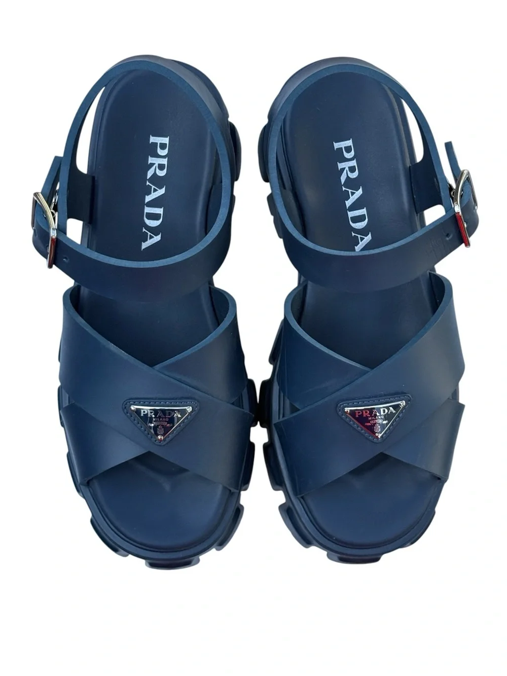 Prada Navy Monolith Rubber Sandals - Picture 1 of 7